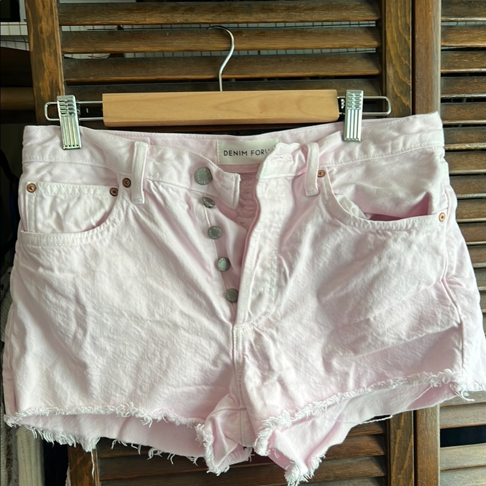Denim Forum Pink Distressed Jean Shorts High-Waisted